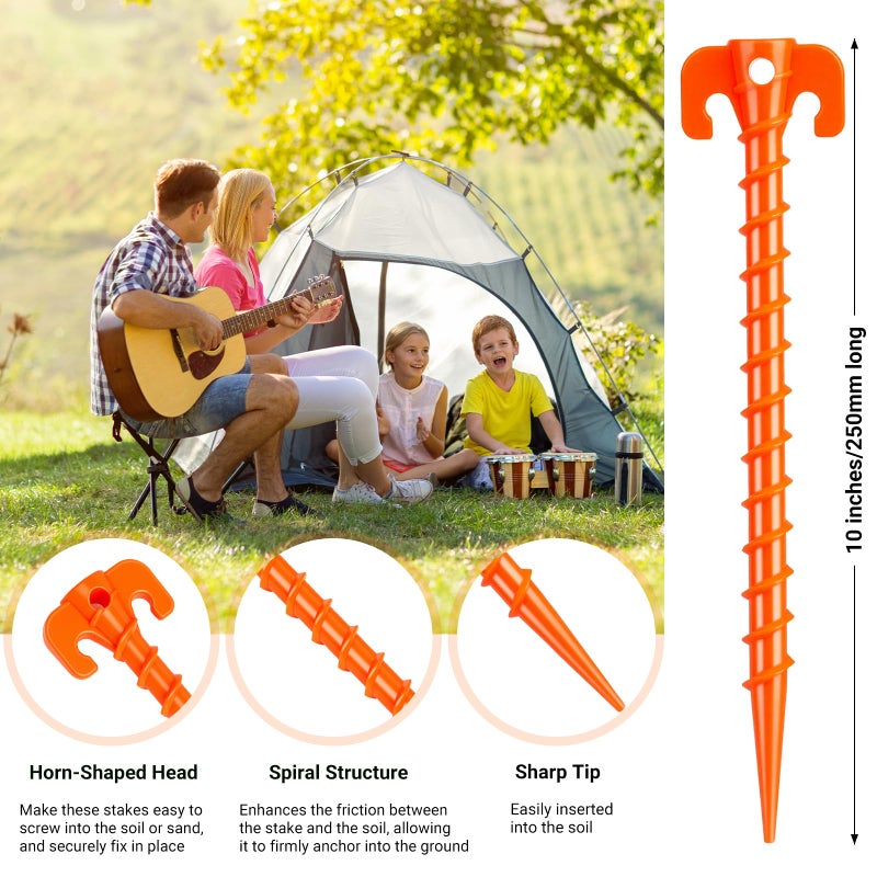 Hikemax 15 Pack Plastic Spiral Tent Stakes - 10 Inch Heavy Duty Screw-in Sand Anchors Pegs - Windproof Plastic Ground Anchor Stakes for Secure Tents, Inflatables, Canopies, Tarps, Garden Structures - Image 2
